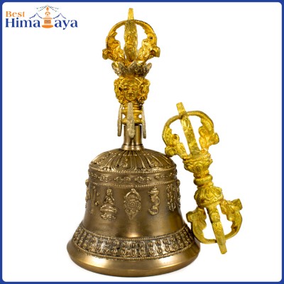 Buddhism Craft Tibetan Handmade Metal Bronze Bell and Dorje Set